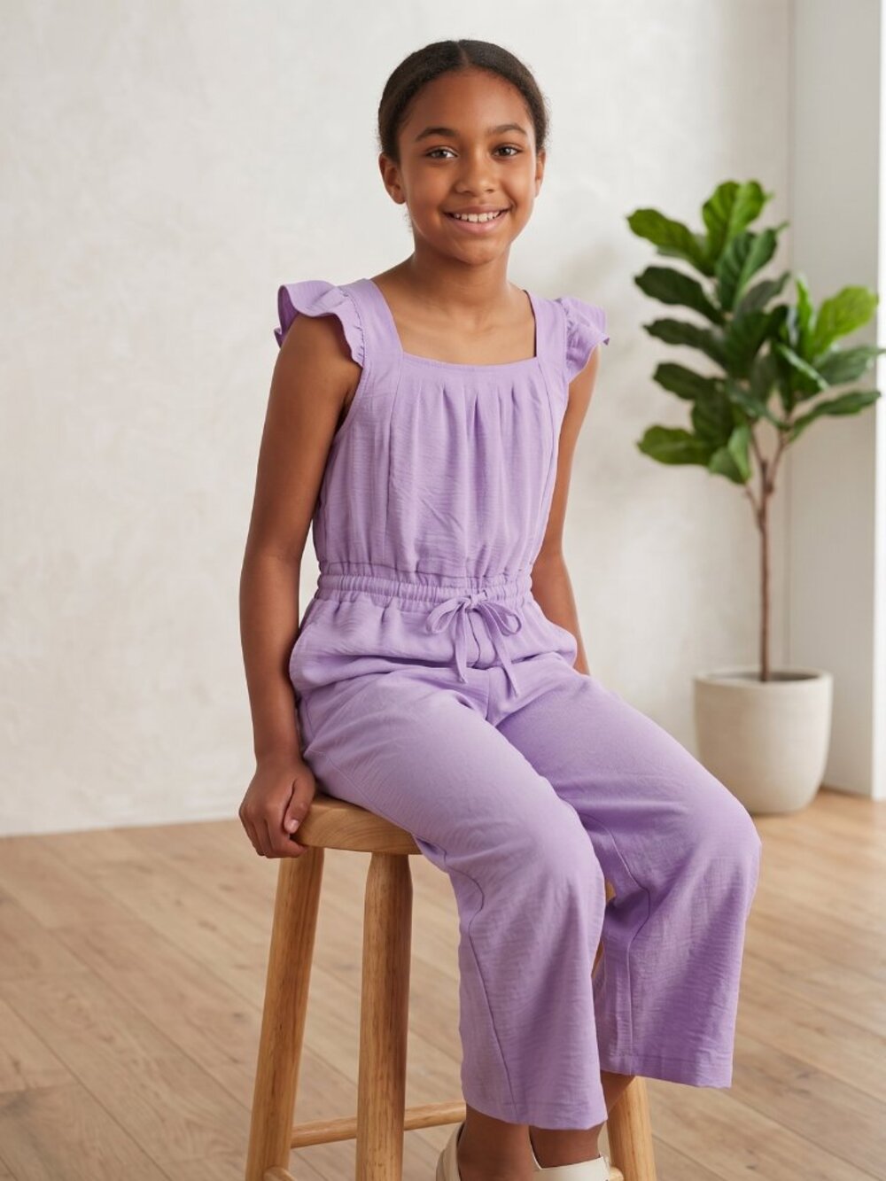 NWT | Girls Lavender Flutter Sleeve Wide Leg Romper 11/12